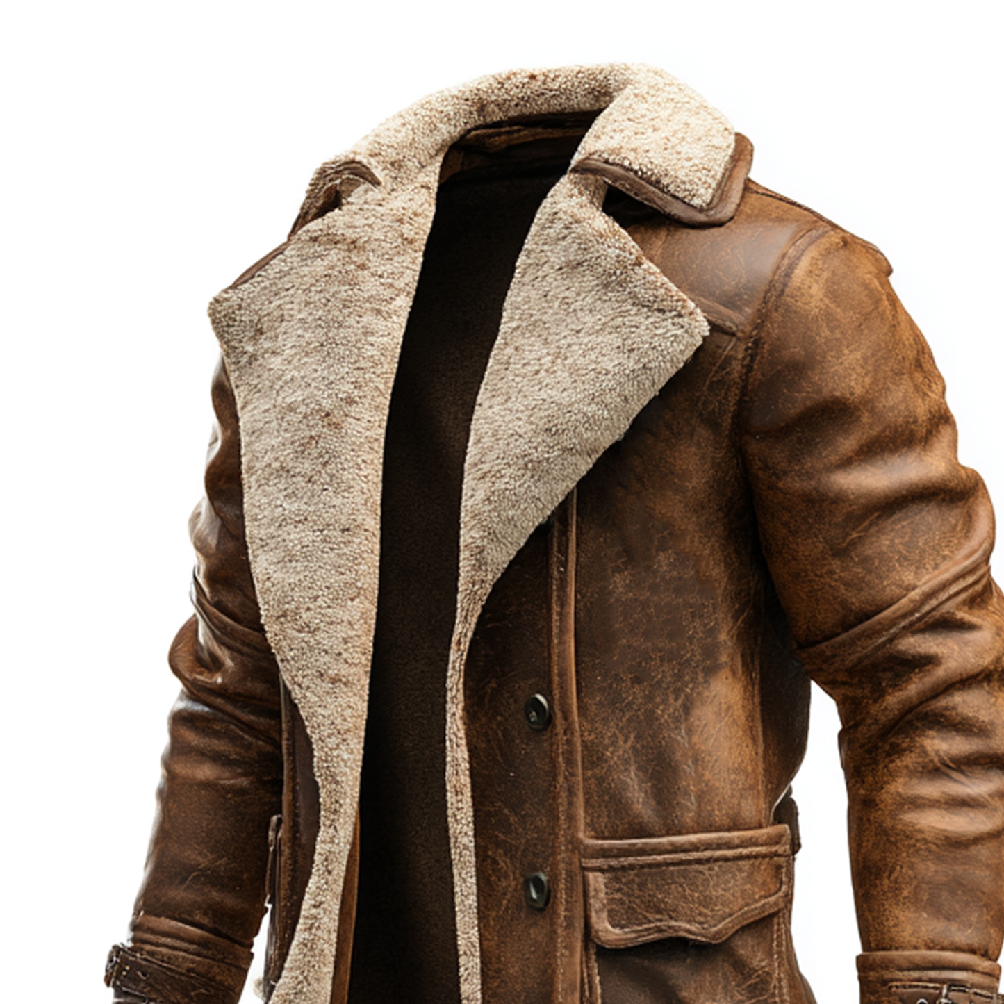 Chaqueta de cuero marrón vintage con forro sintético