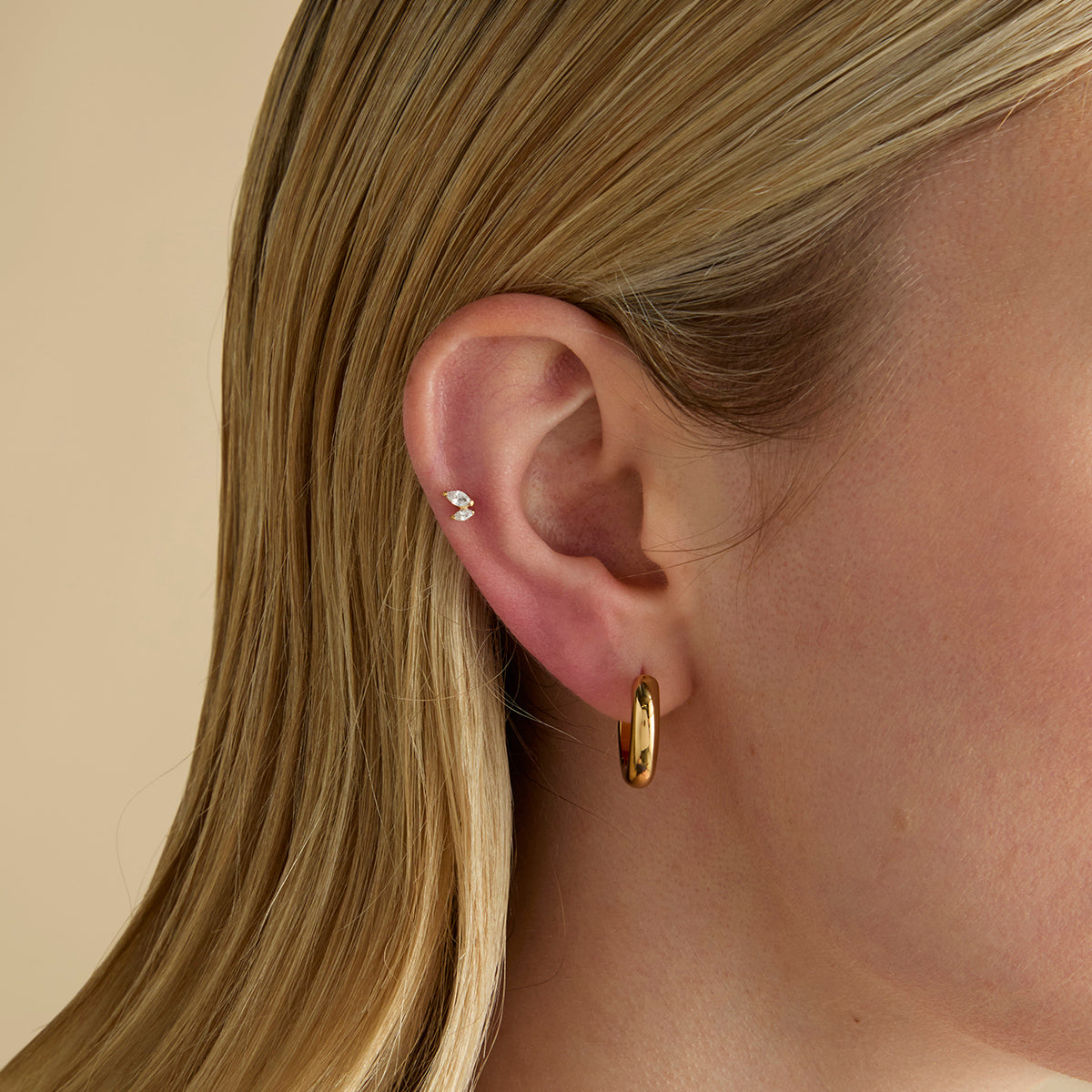Cristal Doble Marquesa Titanio Pendiente Piercing en Oro