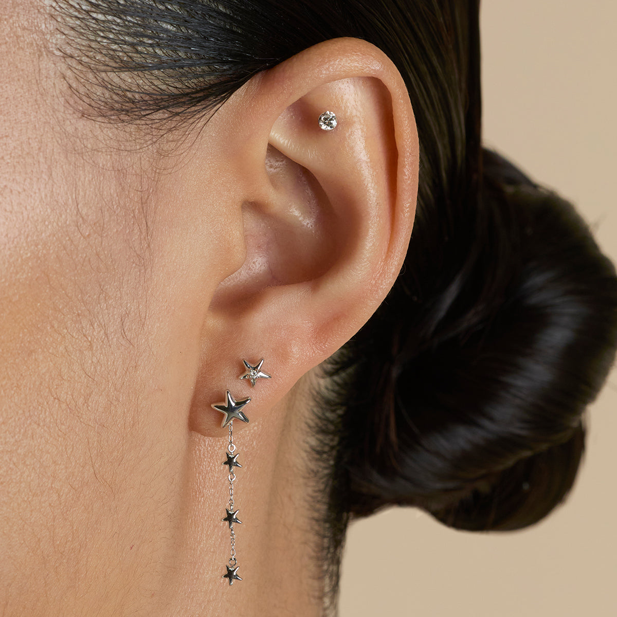 Estrella Grande Pendiente Piercing en Oro Blanco Sólido