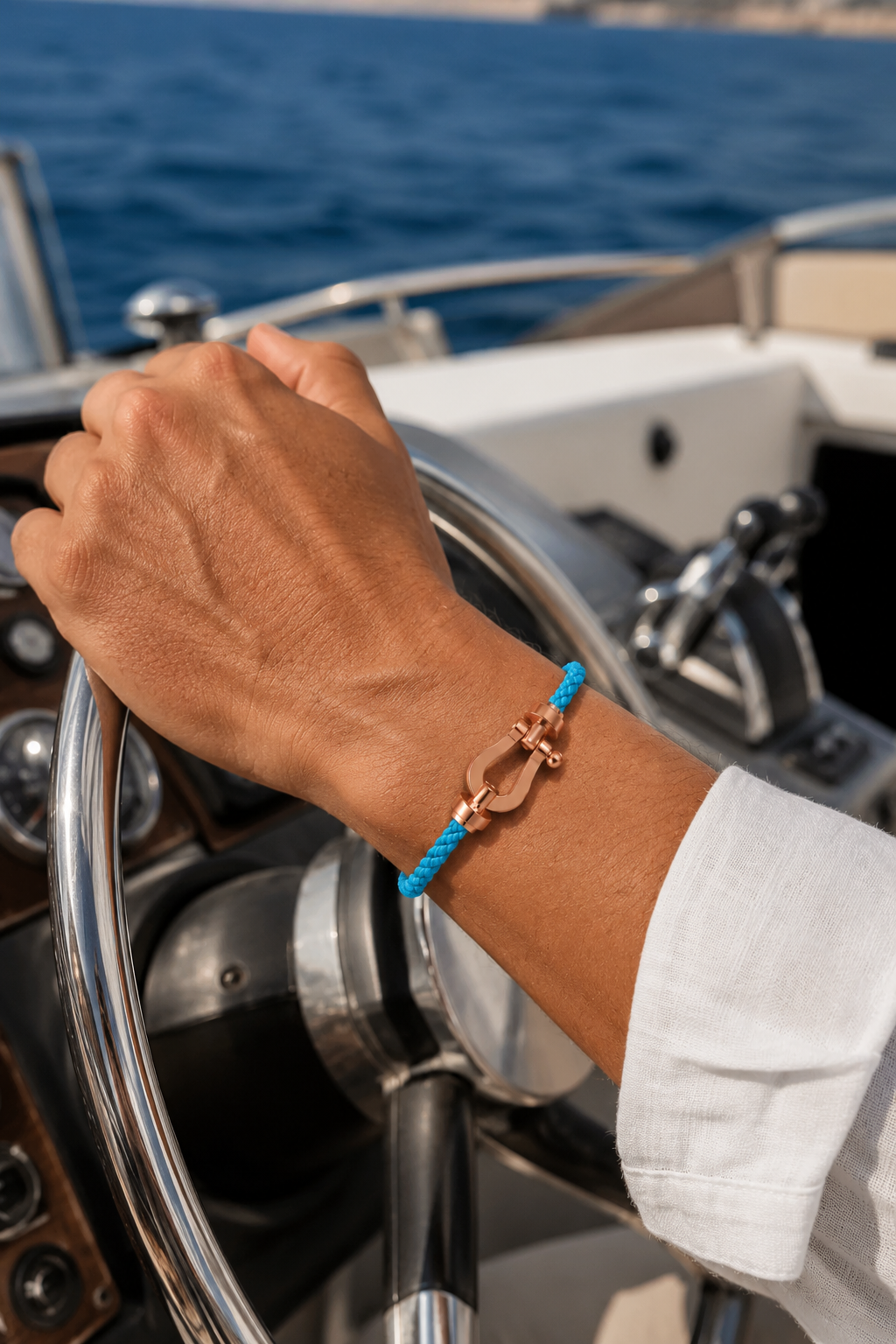 Aurelio | Pulsera Náutica Azul Claro y Oro Rosa
