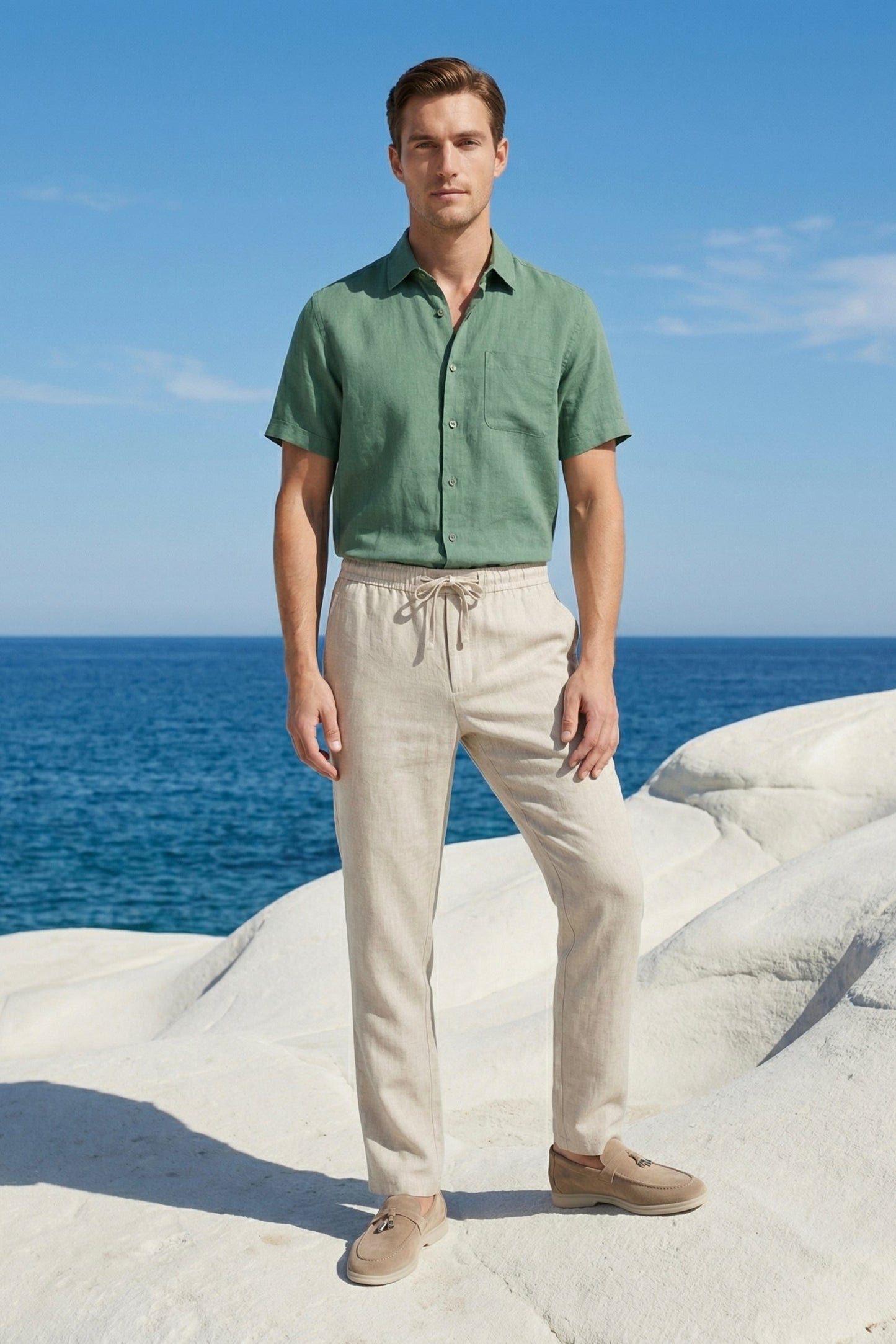 Trento | Conjunto de Lino — Verde/Beige