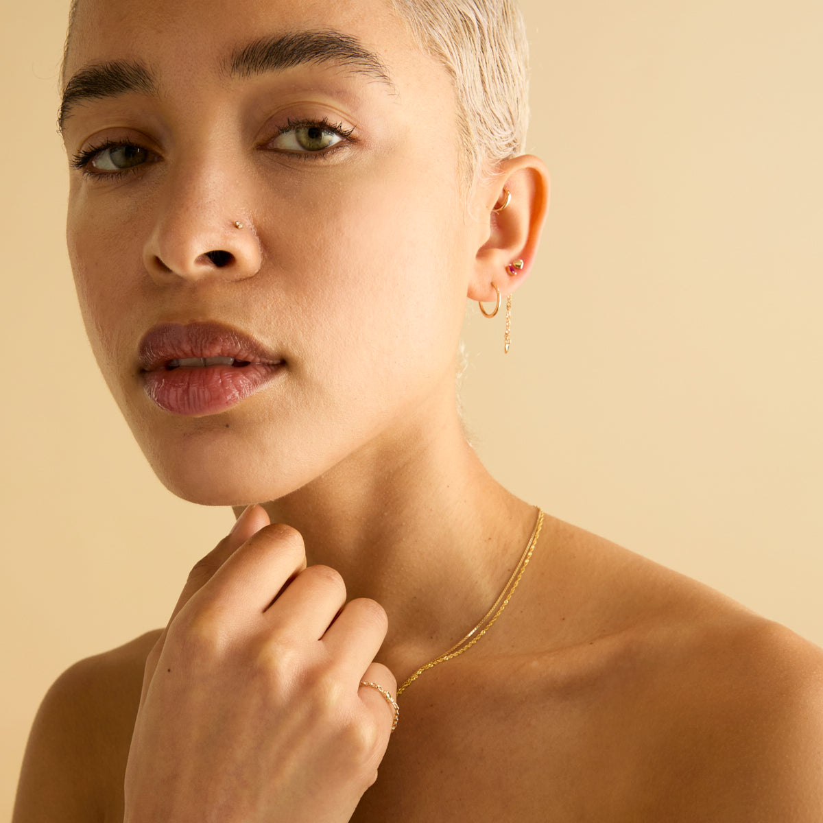 Micro Cristal Titanio Pendiente Piercing en Oro