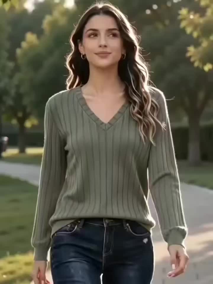 Jersey de canalé cepillado con cuello en V