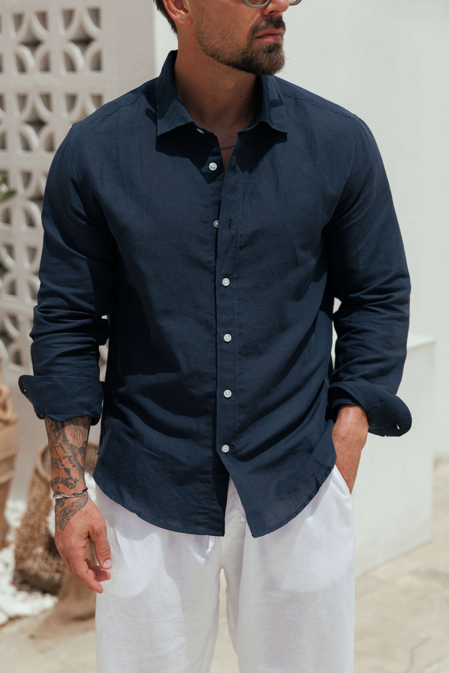 Camisa de Lino Luxe | Azul Marino