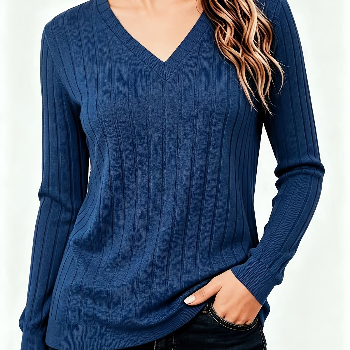 Jersey de canalé cepillado con cuello en V