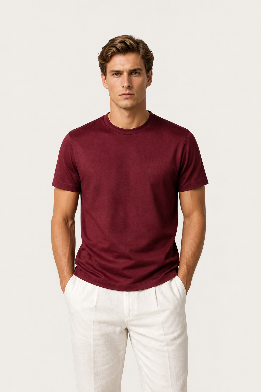 Alessio | Camiseta de Algodón Mercerizado Burdeos