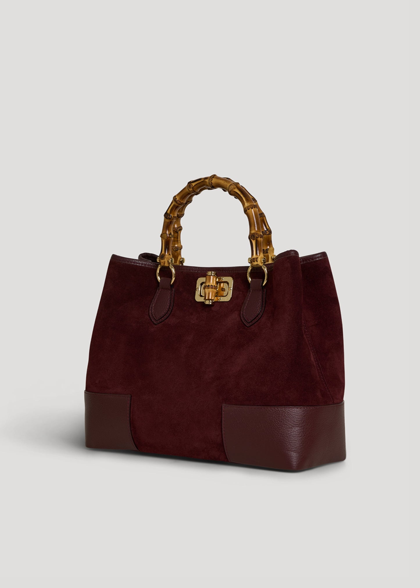 BOLSO DE ANTE CON ASA DE BAMBÚ