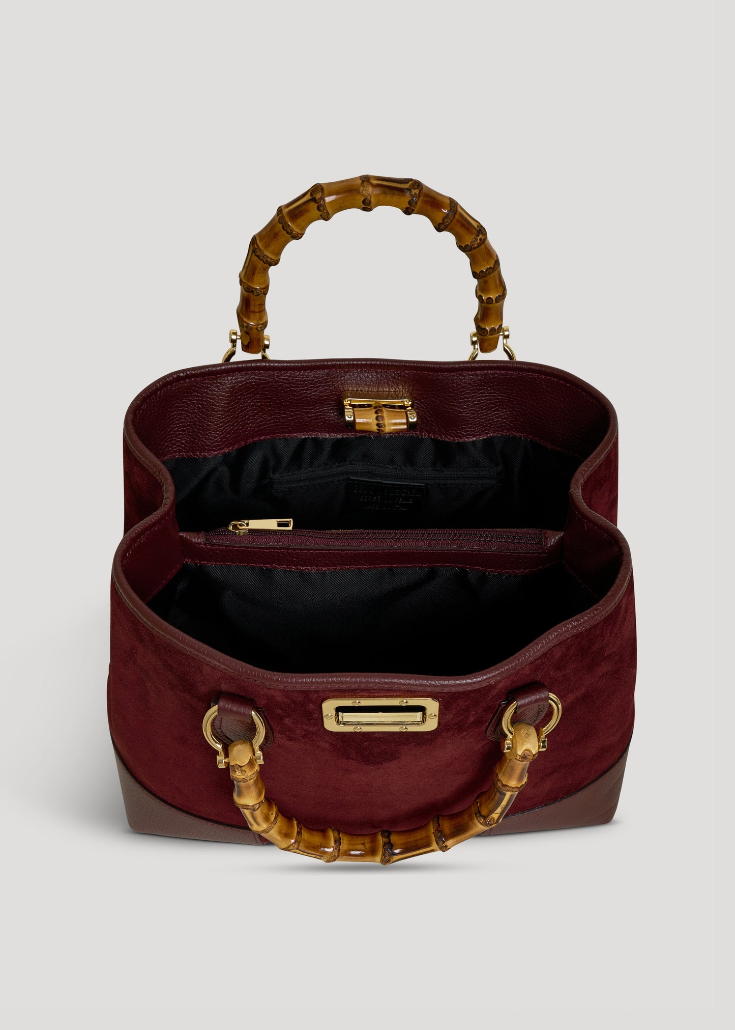BOLSO DE ANTE CON ASA DE BAMBÚ