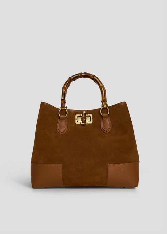 BOLSO DE ANTE CON ASA DE BAMBÚ