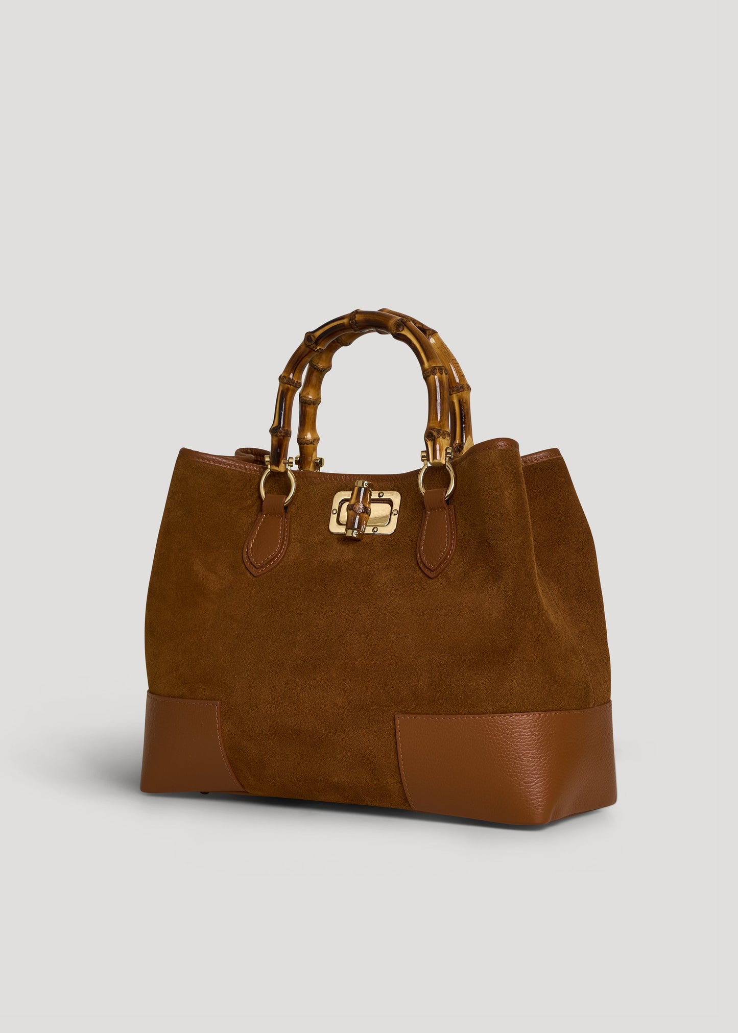BOLSO DE ANTE CON ASA DE BAMBÚ