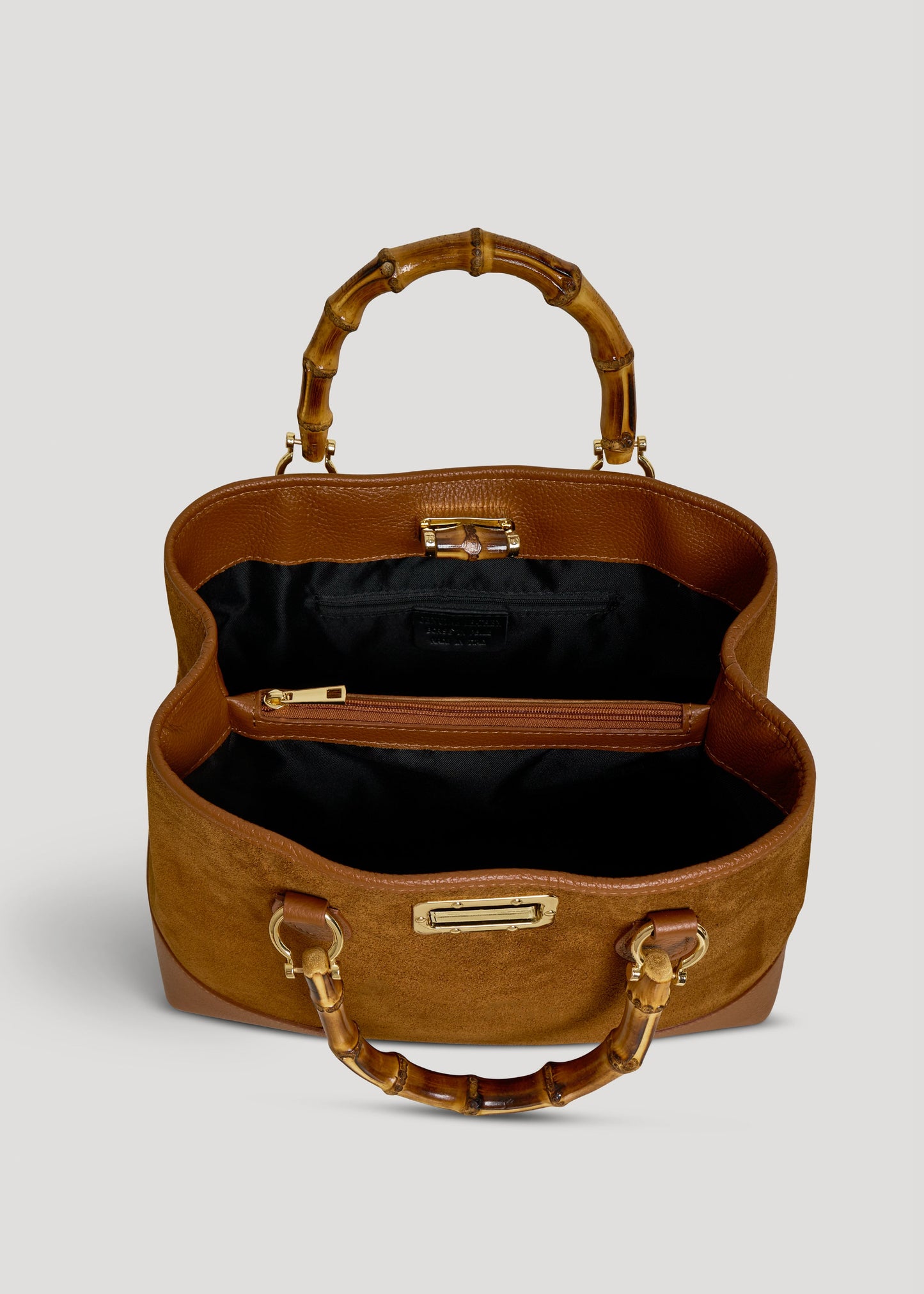 BOLSO DE ANTE CON ASA DE BAMBÚ