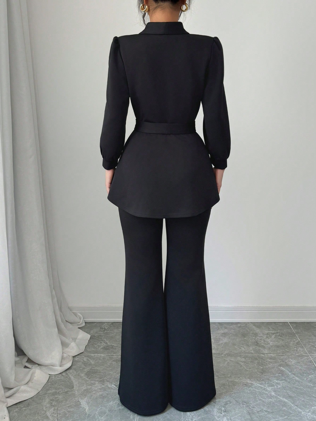 Conjunto Elegante Chaqueta Manga Farol y Pantalón Ancho