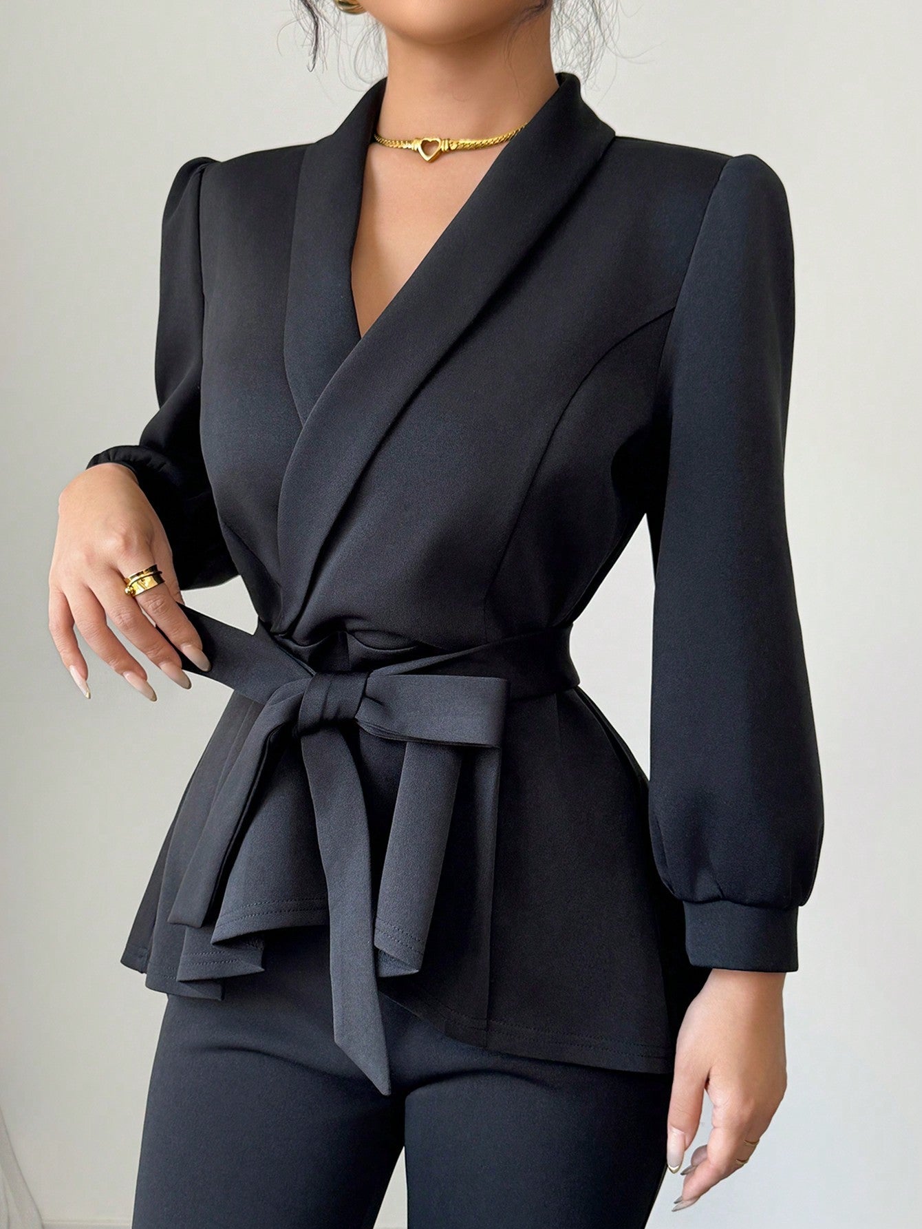 Conjunto Elegante Chaqueta Manga Farol y Pantalón Ancho