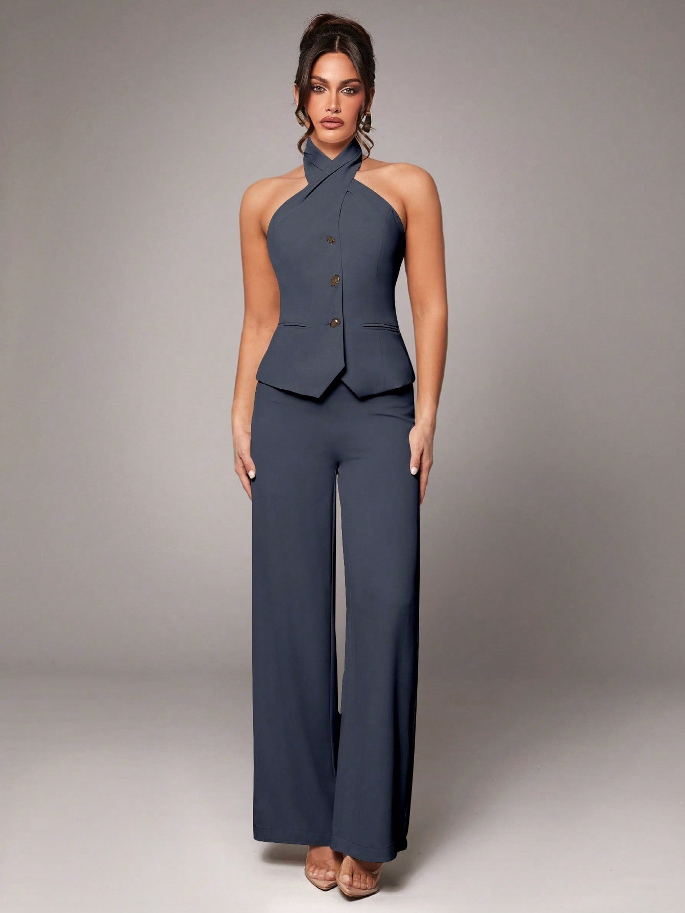 Conjunto Top Cruzado con Pantalón Palazzo