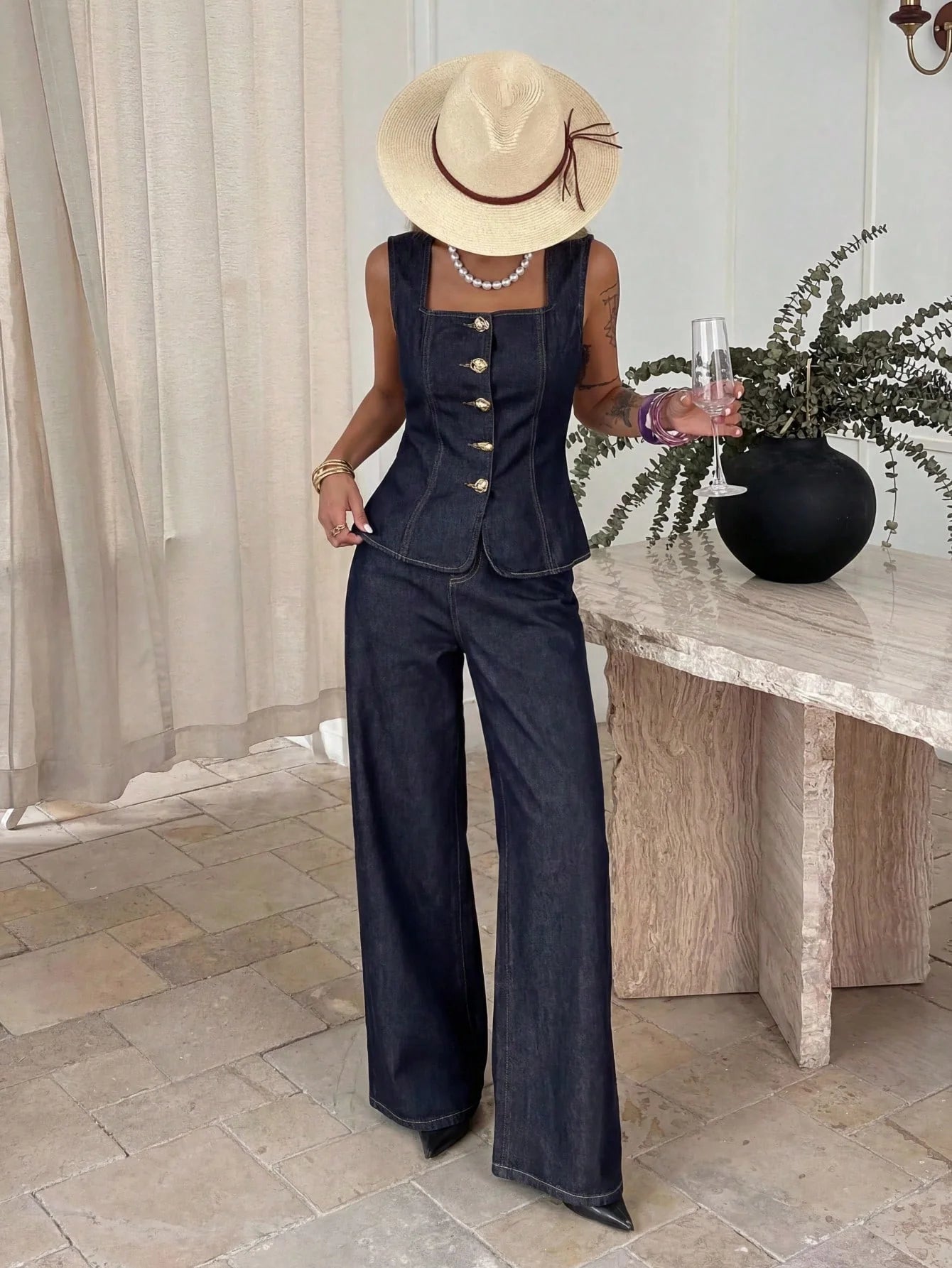 Conjunto Vaquero con Botones Dorados