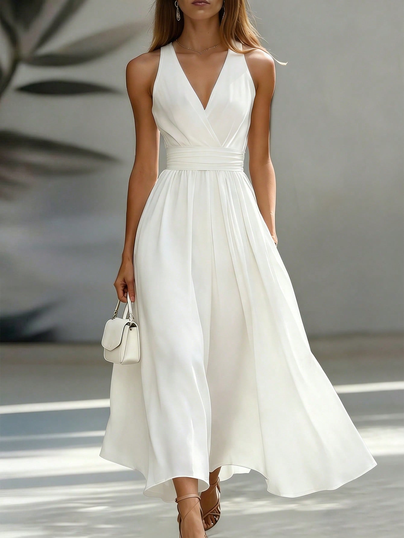 Vestido Midi Elegante con Escote en V