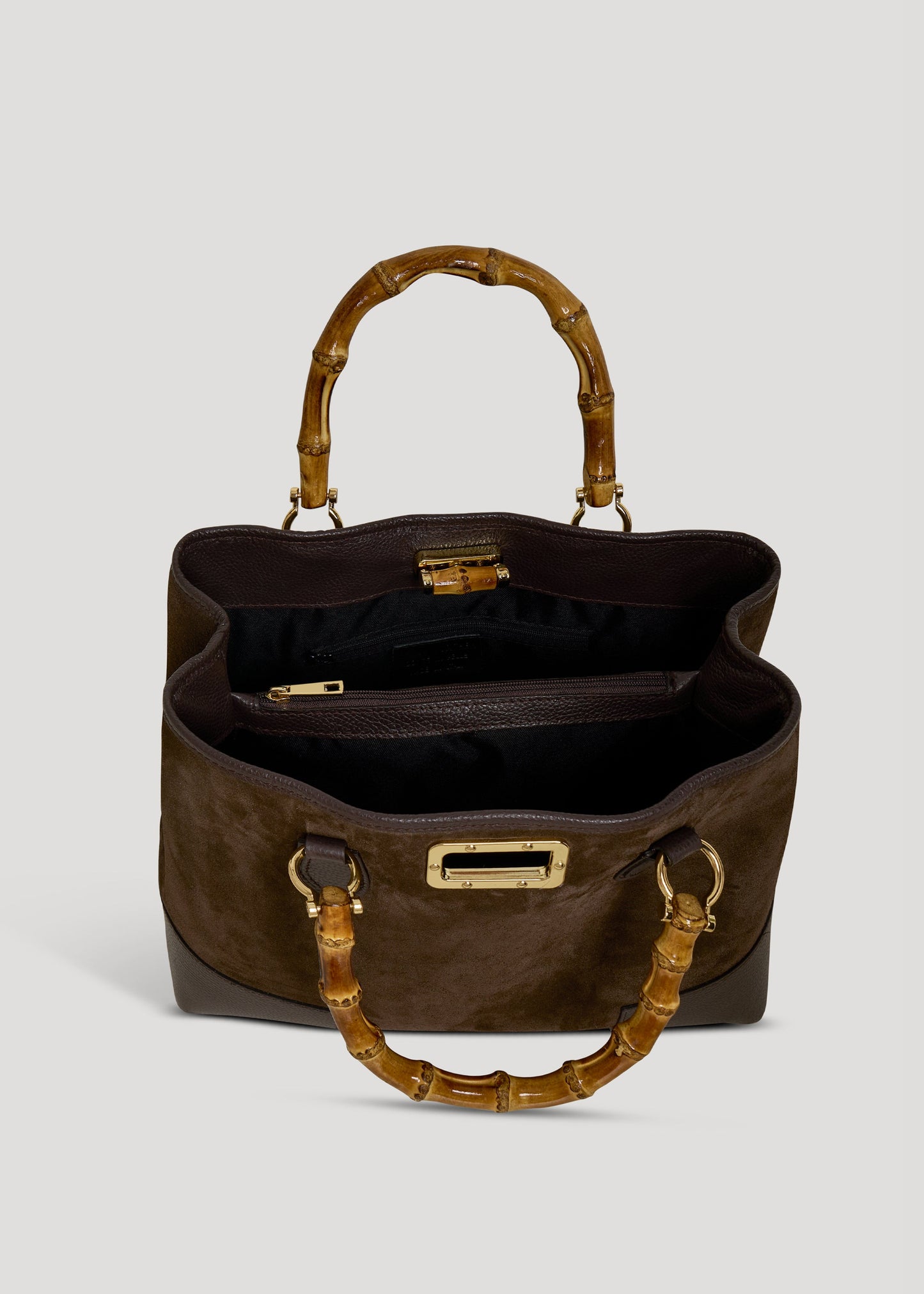 BOLSO DE ANTE CON ASA DE BAMBÚ