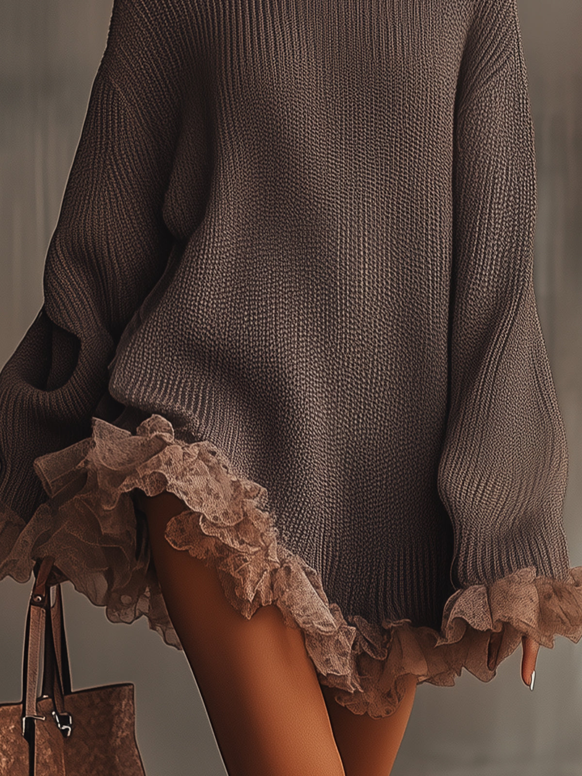 Vestido Cálido de Punto con Cuello Alto y Volantes
