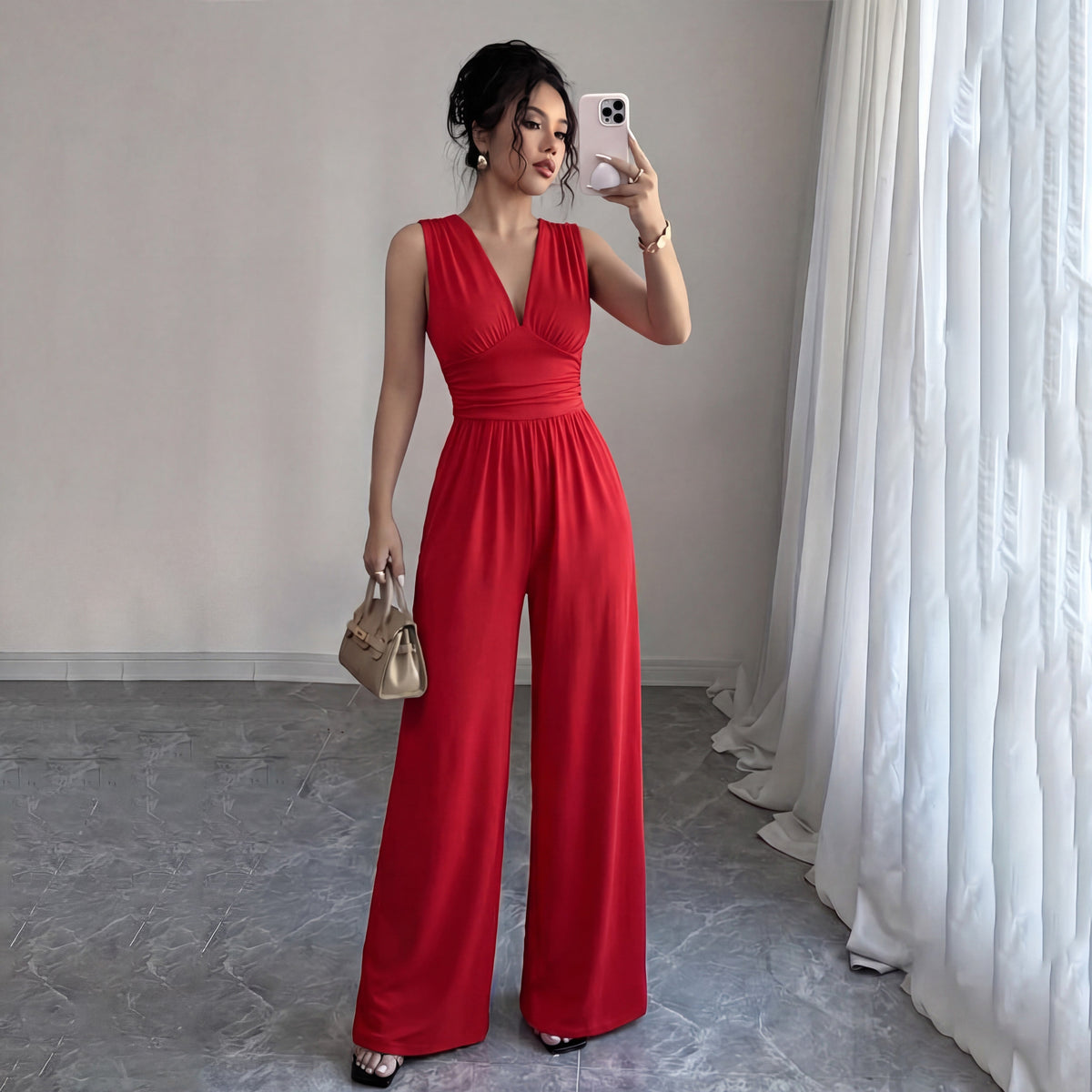 Mono Elegante Sin Mangas de Pierna Ancha