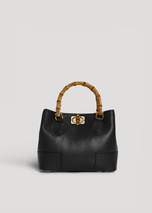 BOLSO MICRO EN PIEL CON ASA DE BAMBÚ