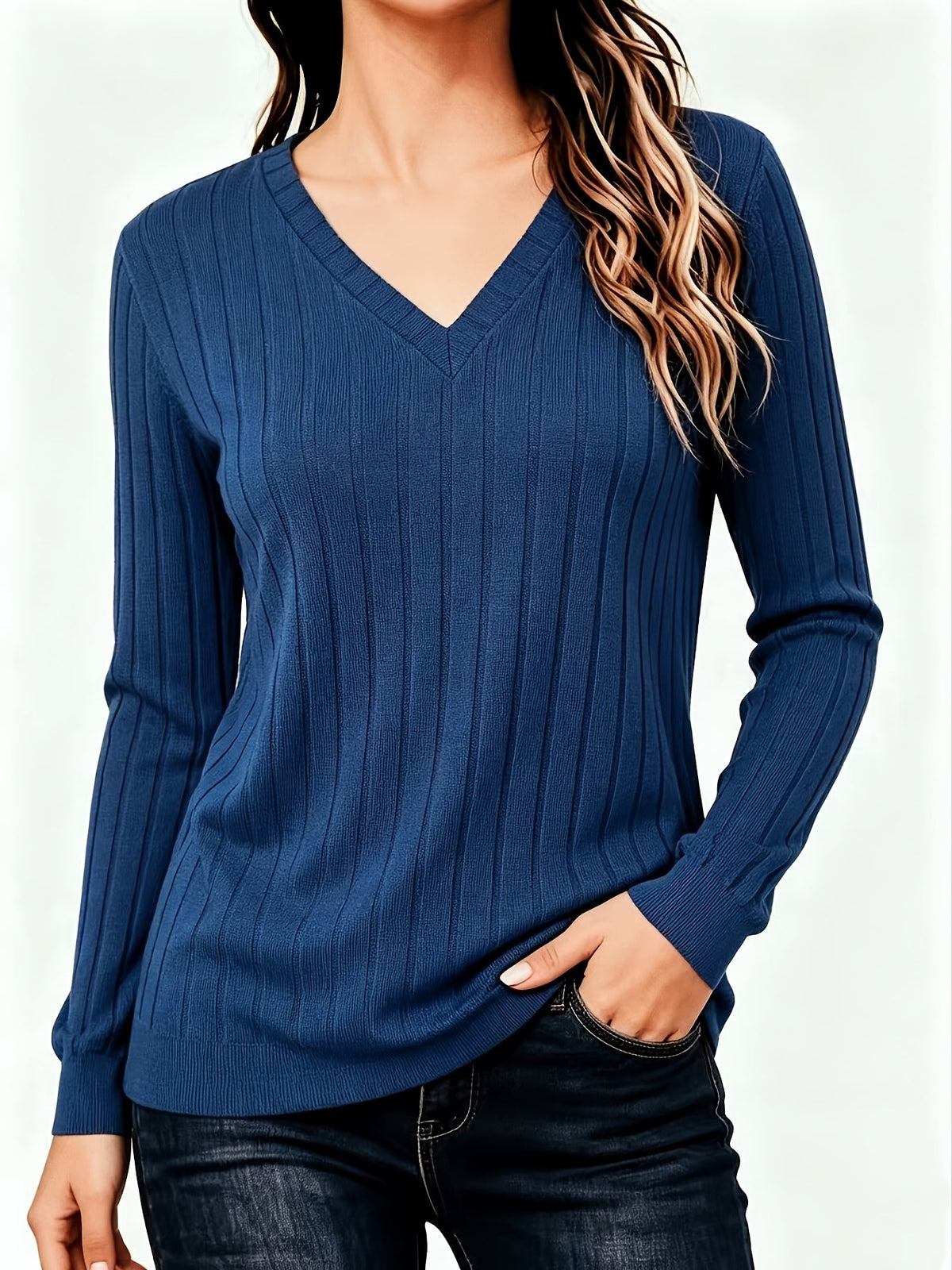 Jersey de canalé cepillado con cuello en V