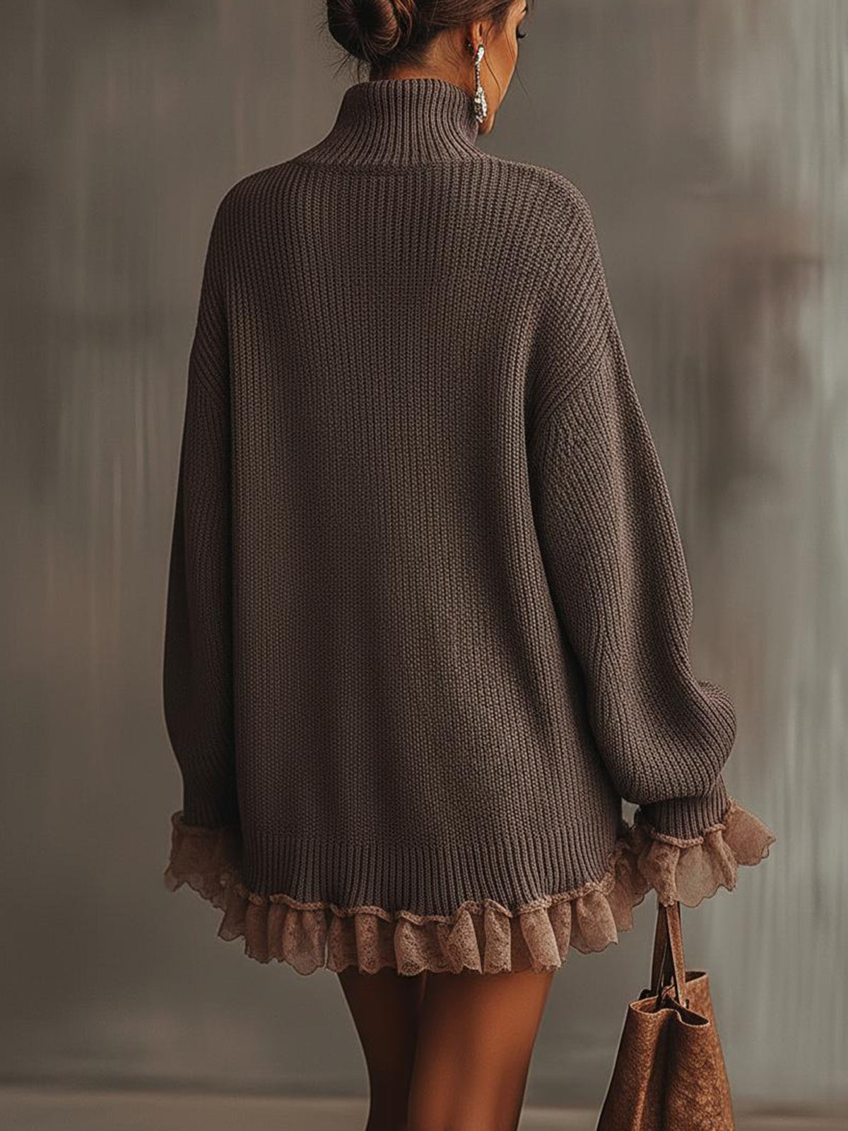 Vestido Cálido de Punto con Cuello Alto y Volantes