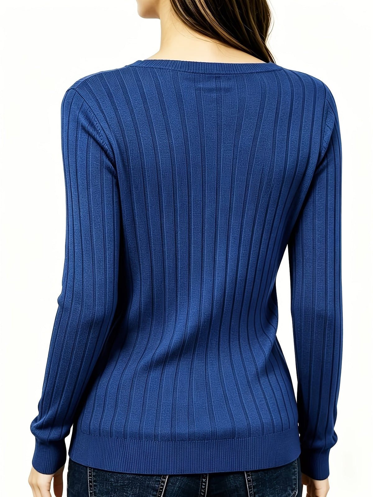 Jersey de canalé cepillado con cuello en V