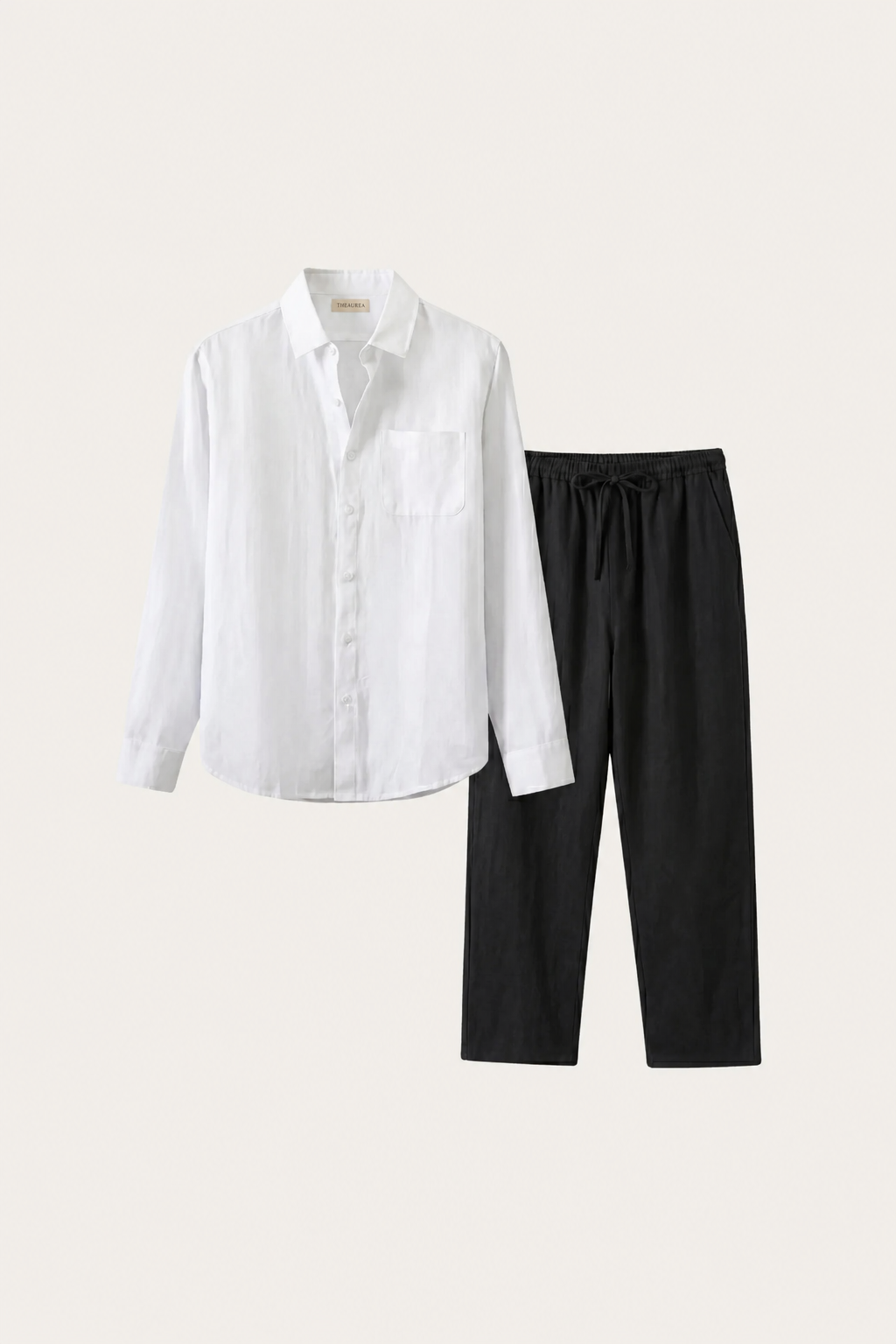 Pisa | Conjunto de Lino de Manga Larga — Blanco/Negro