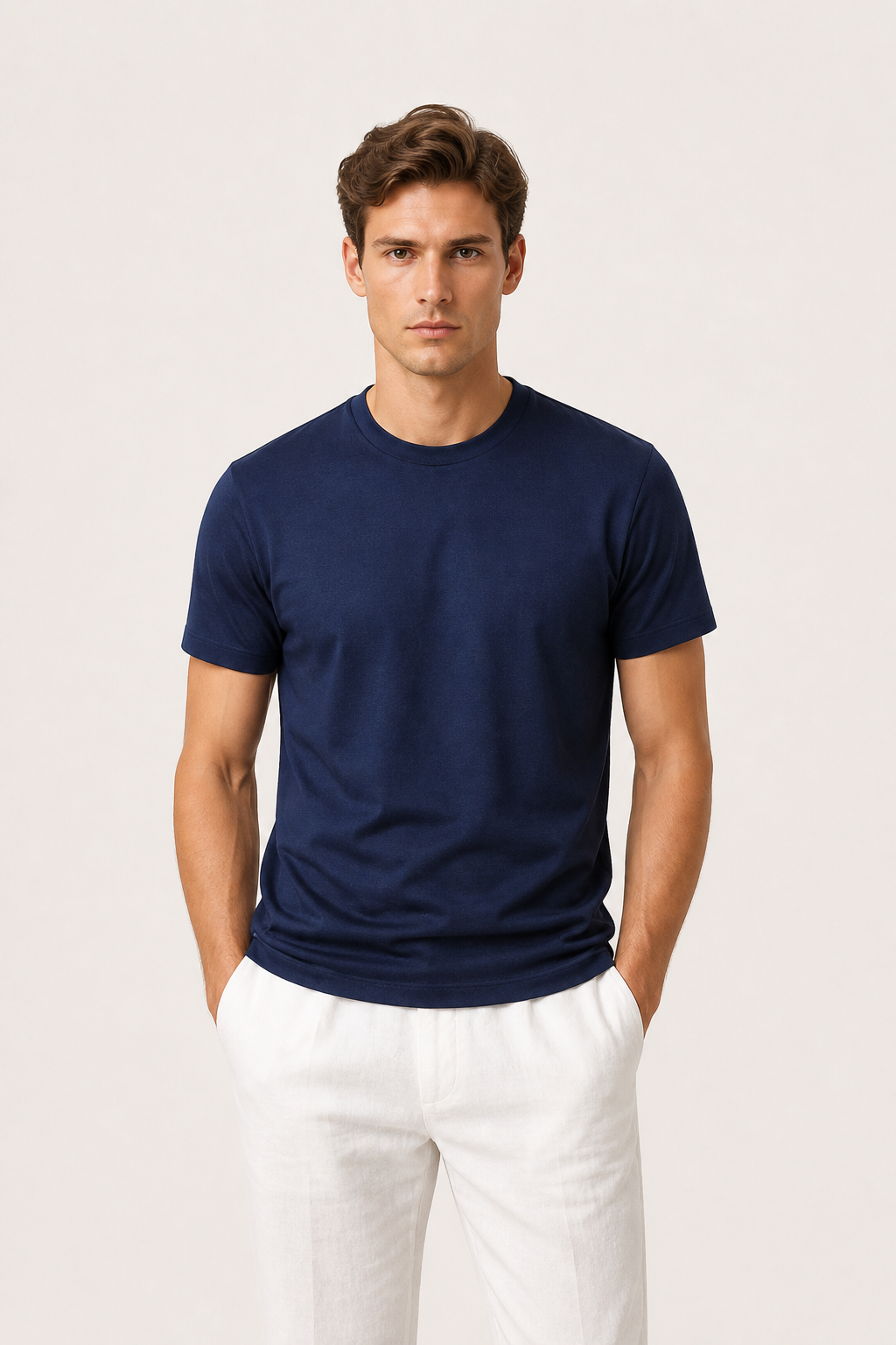 Alessio | Camiseta de Algodón Mercerizado Azul Marino