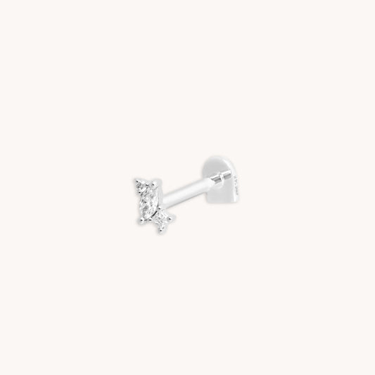 Diamante Marquesa Racimo Pendiente Piercing en Oro Blanco Sólido