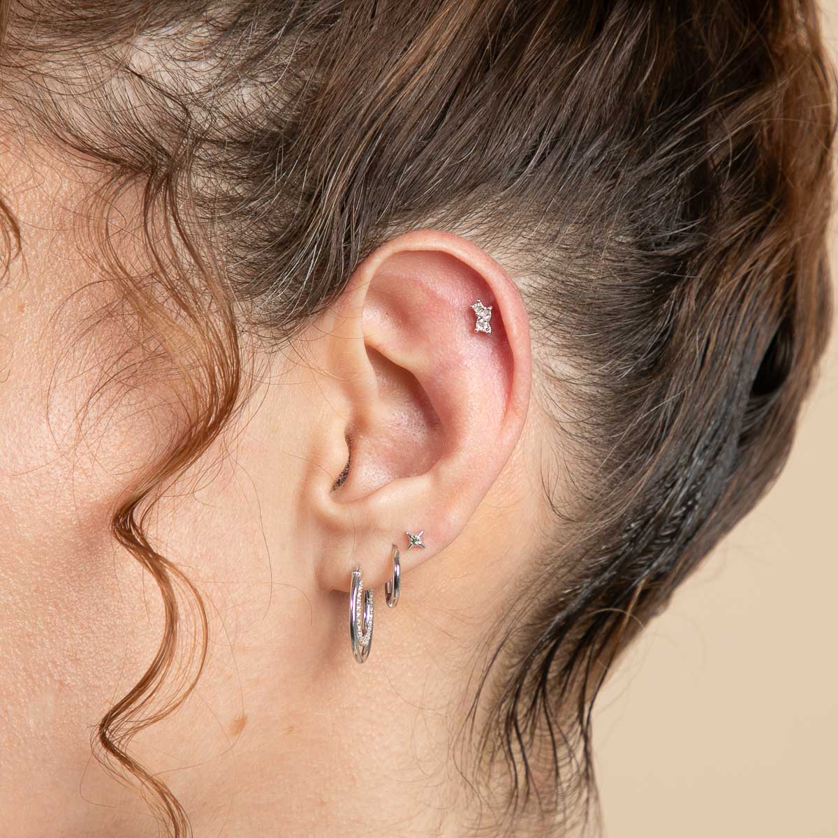 Diamante Marquesa Racimo Pendiente Piercing en Oro Blanco Sólido