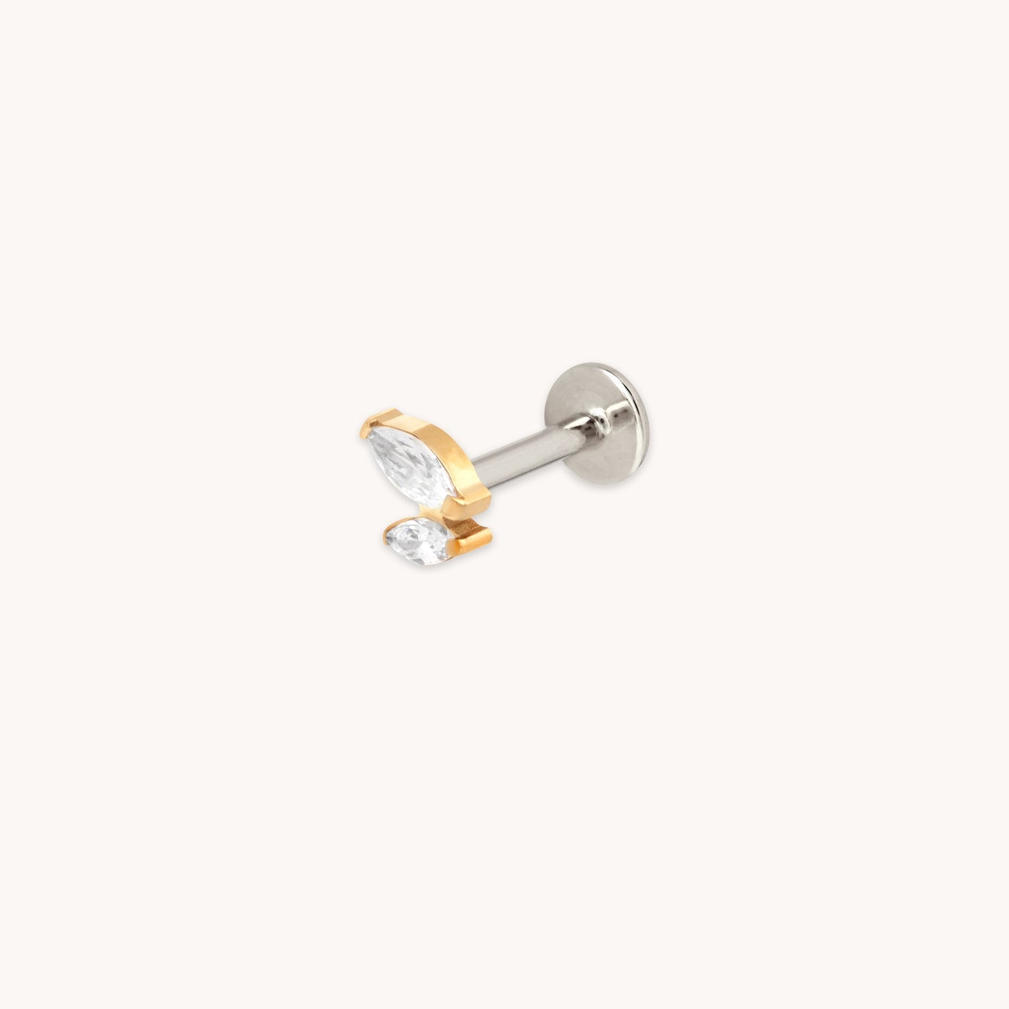 Cristal Doble Marquesa Titanio Pendiente Piercing en Oro