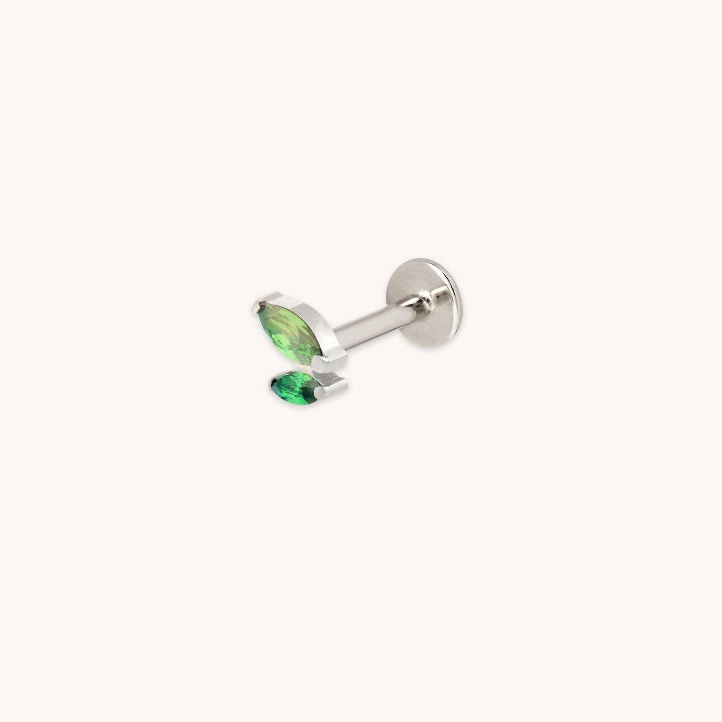 Verde Doble Marquesa Titanio Pendiente Piercing en Platino