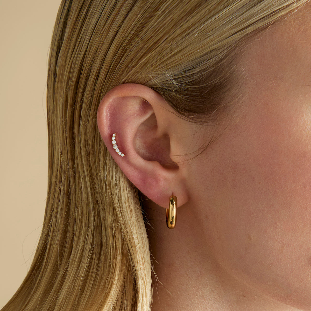 Curvado Cristal Titanio Pendiente Piercing en Oro