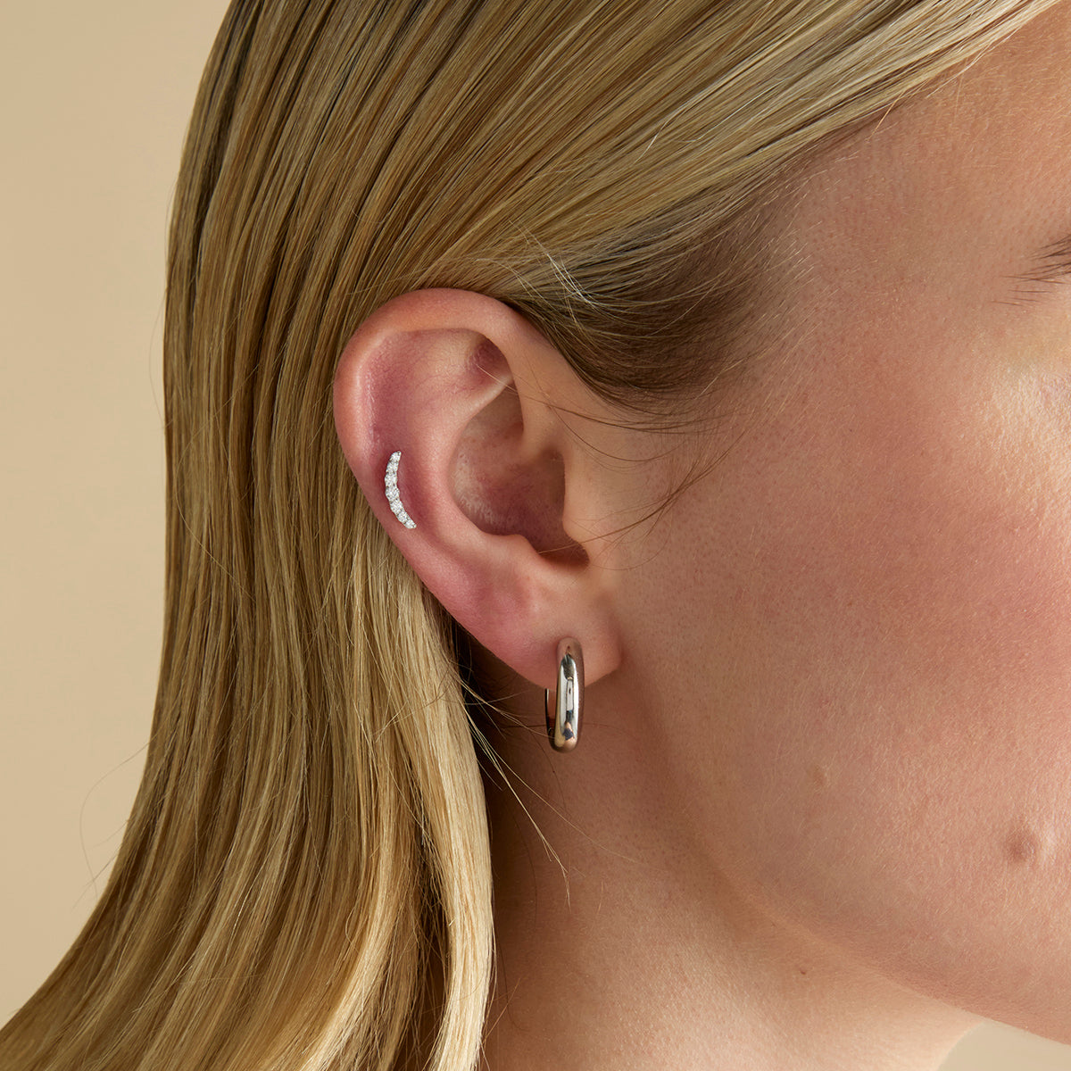 Curvado Cristal Titanio Pendiente Piercing en Platino