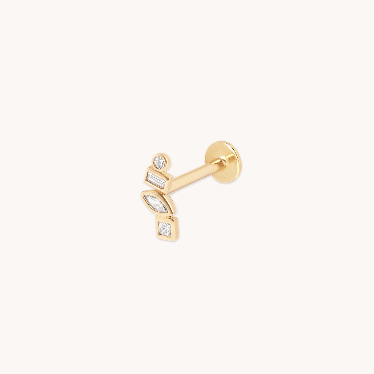 Diamante Engaste Racimo Pendiente Piercing en Oro Sólido
