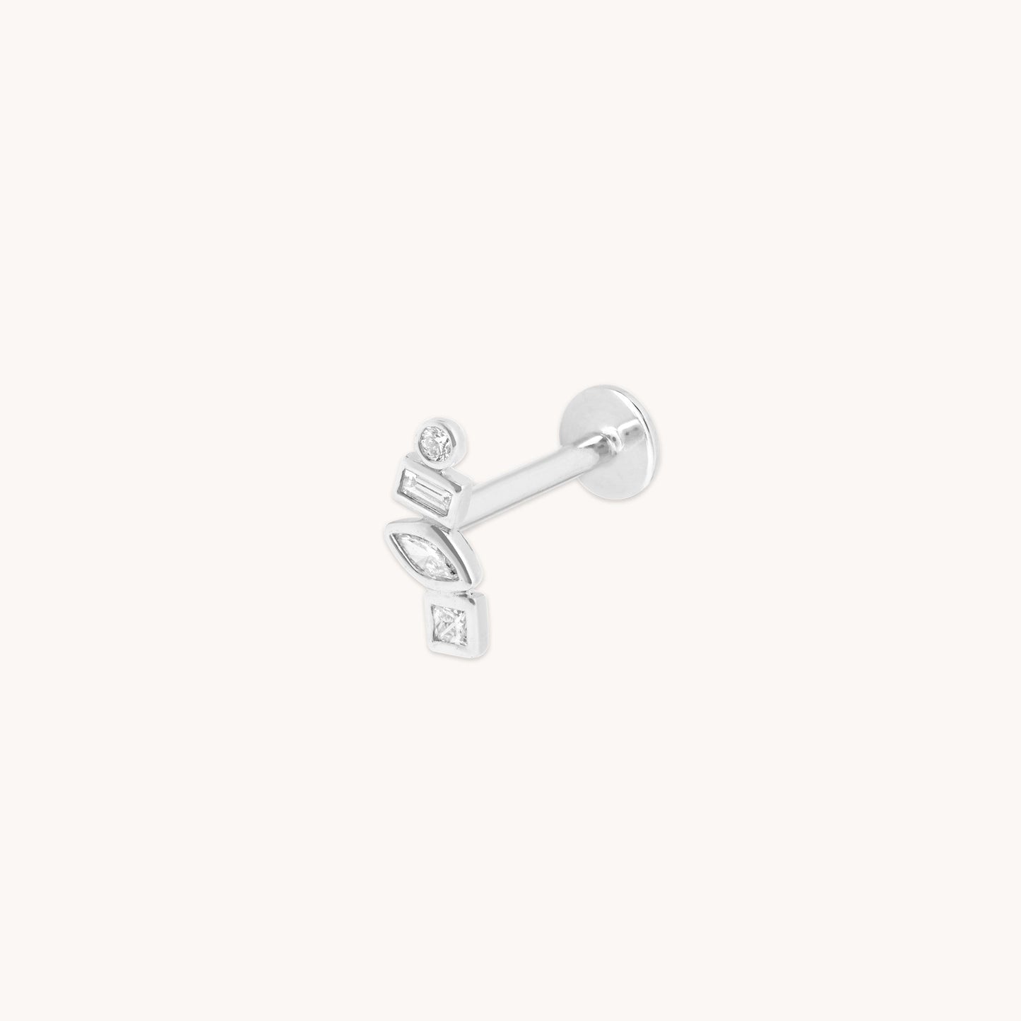 Diamante Engaste Racimo Pendiente Piercing en Oro Blanco Sólido