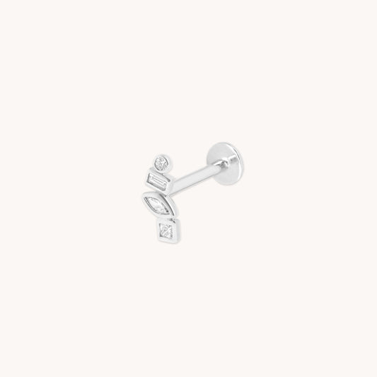Diamante Engaste Racimo Pendiente Piercing en Oro Blanco Sólido
