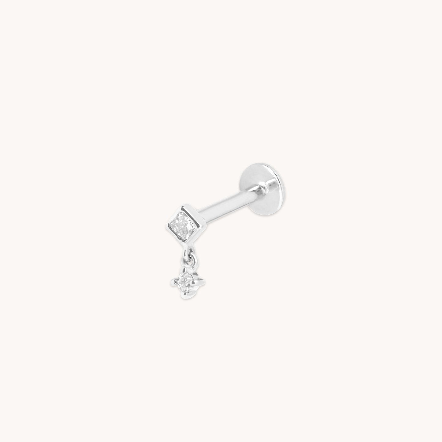 Diamante Engaste Colgante Pendiente Piercing en Oro Blanco Sólido