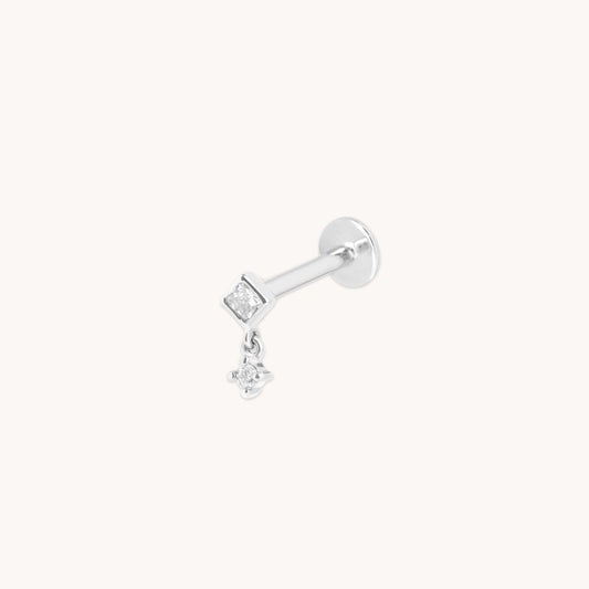 Diamante Engaste Colgante Pendiente Piercing en Oro Blanco Sólido