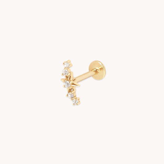Estrella Curvado Pendiente Piercing en Oro Sólido