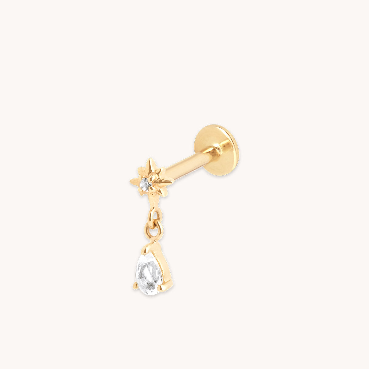 Diamante Colgante Cósmico Pendiente Piercing en Oro Sólido