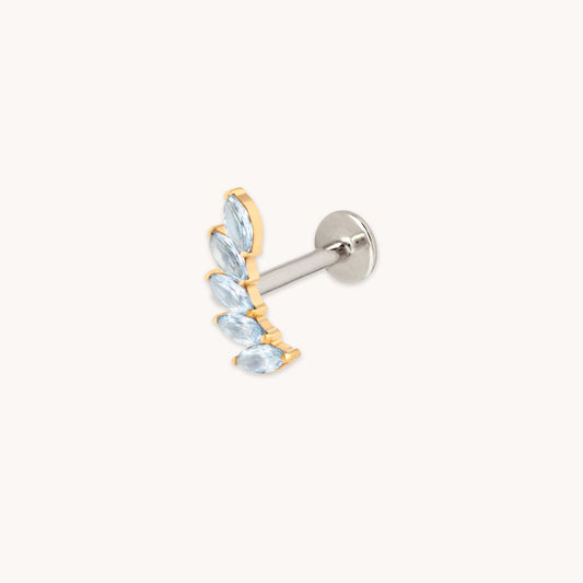 Azul Cristal Abanico Titanio Pendiente Piercing en Oro