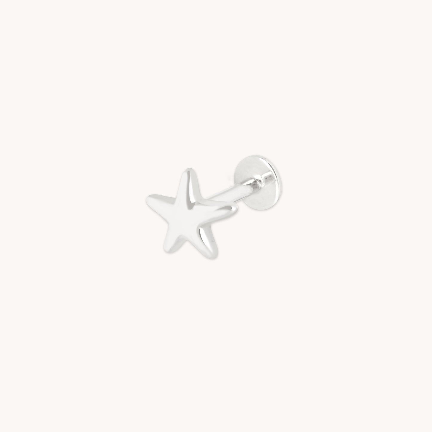 Estrella Grande Pendiente Piercing en Oro Blanco Sólido