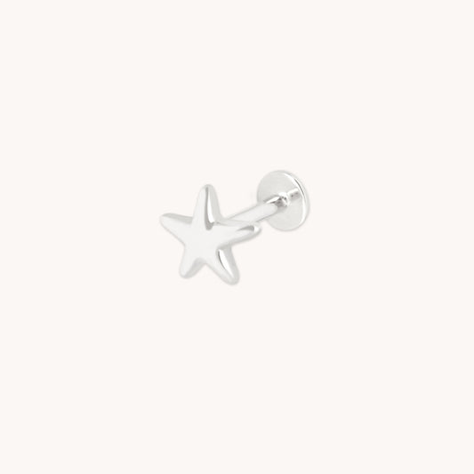 Estrella Grande Pendiente Piercing en Oro Blanco Sólido
