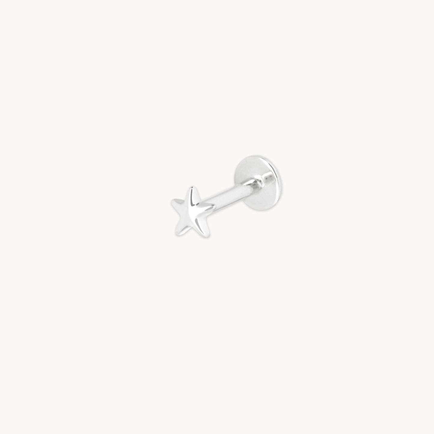 Star Small Piercing Stud in Solid White Gold