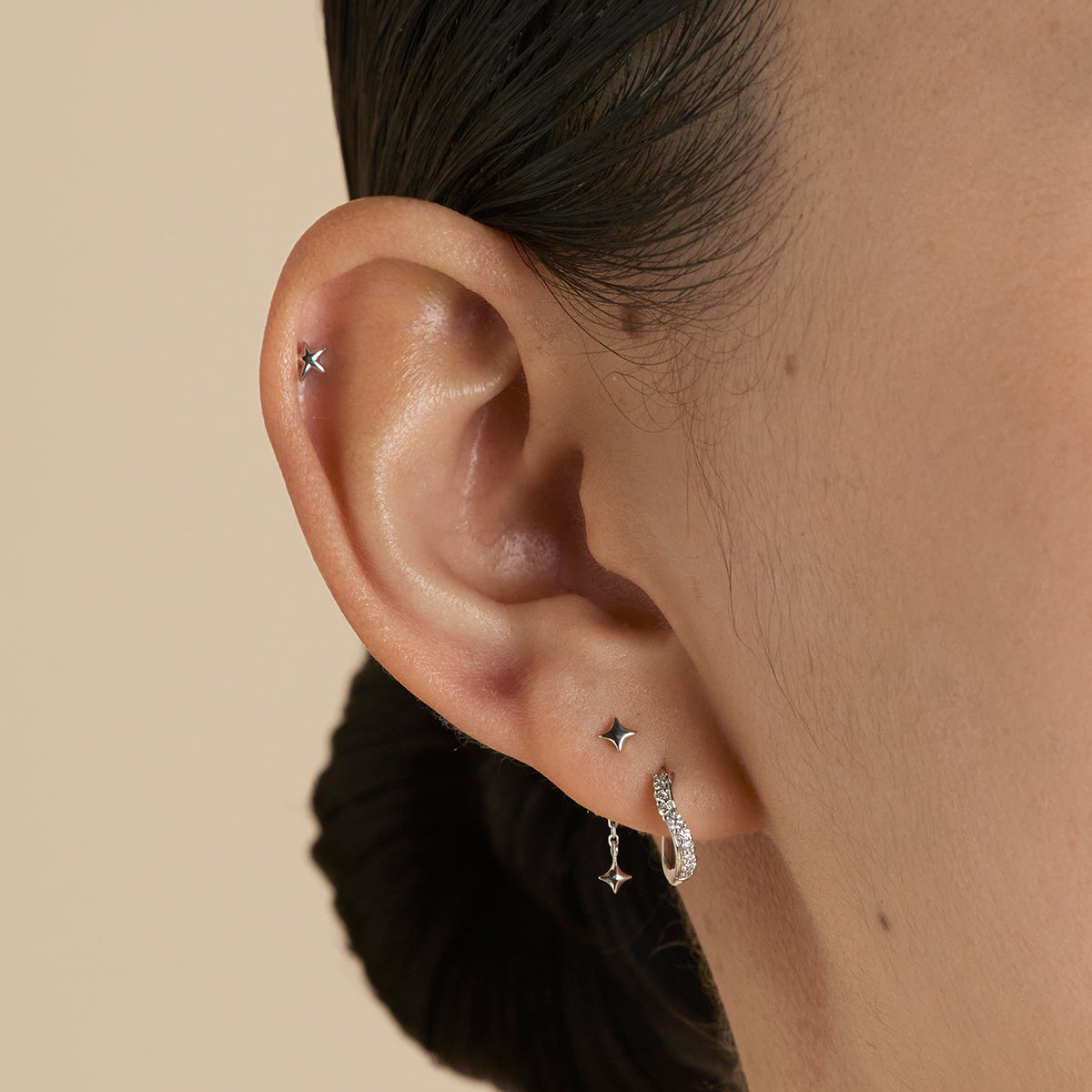 Star Small Piercing Stud in Solid White Gold