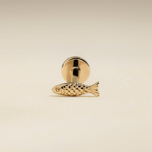 Fish Piercing Stud in Solid Gold