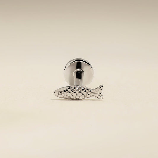 Fish Piercing Stud in Solid White Gold