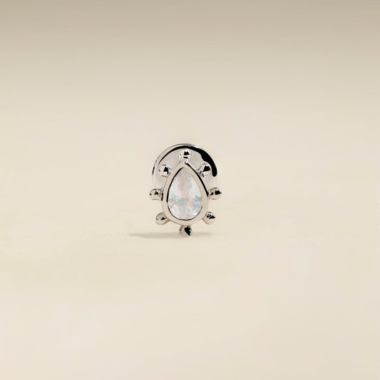 Moonstone Beaded Piercing Stud in Solid White Gold